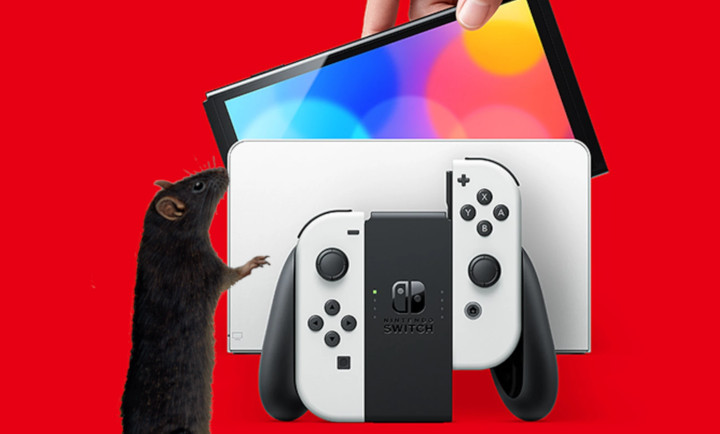 Nintendo Switch OLED with a rat