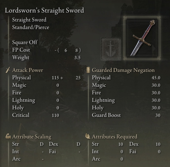 Elden Ring - Lordsworn's Straight Sword